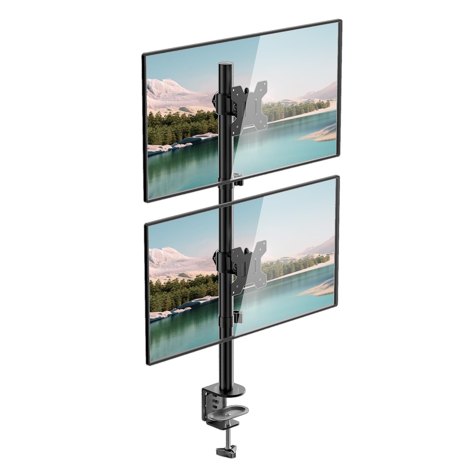 WALI Dual Monitor Desk Mount Stand for LCD LED Flat Screen TV Holds in Vertical Position 2 Screens up to 27 Inch with Optional Grommet Base (M002XLS), Black