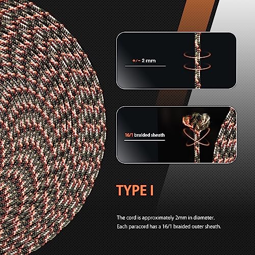 Abma Cord Paracord 100 lbs 2mm 100% Nylon 30M - Fall Camo pattern, Military-fall Camo Pattern, 30 Meters - Image 4