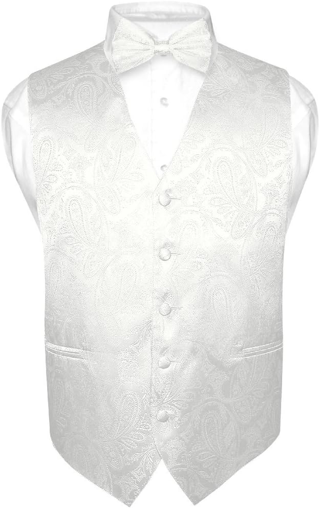 Vesuvio Napoli Men's Paisley Design Dress Vest & Bow Tie Off-White Cream BOWTie Set