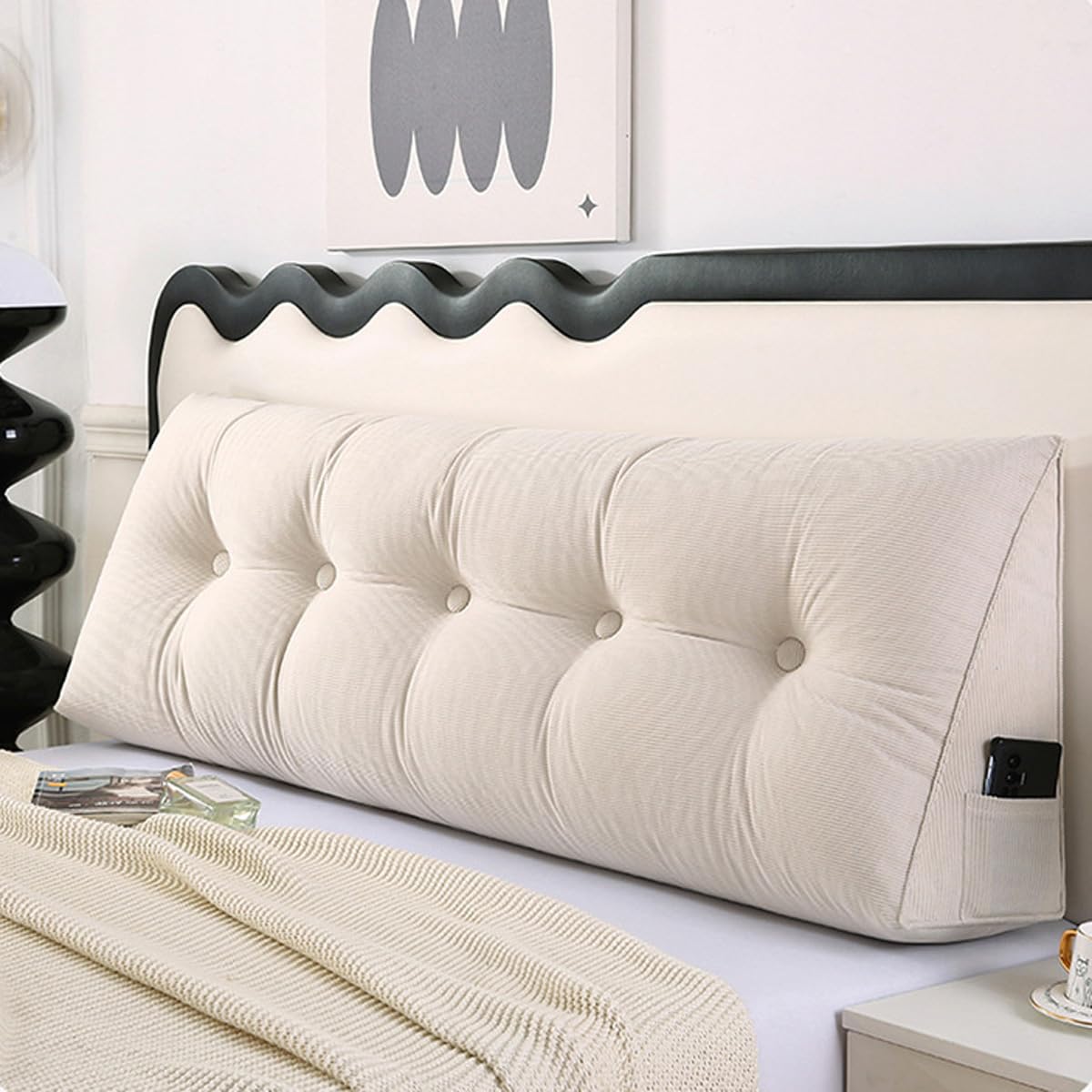 Almohada de cuña de apoyo lumbar para cama y sofá, cojín ergonómico para respaldo de lectura, color marrón claro, 80 x 50 cm, funda extraíble para máxima comodidad y apoyo postural