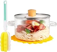 Vista 1 de Olla de Cocina de Vidrio Transparente con Tapa y Cepillo para Estufa - 1.5L (51oz) Olla de Vidrio Borosilicato con Cubierta - Juego de Olla