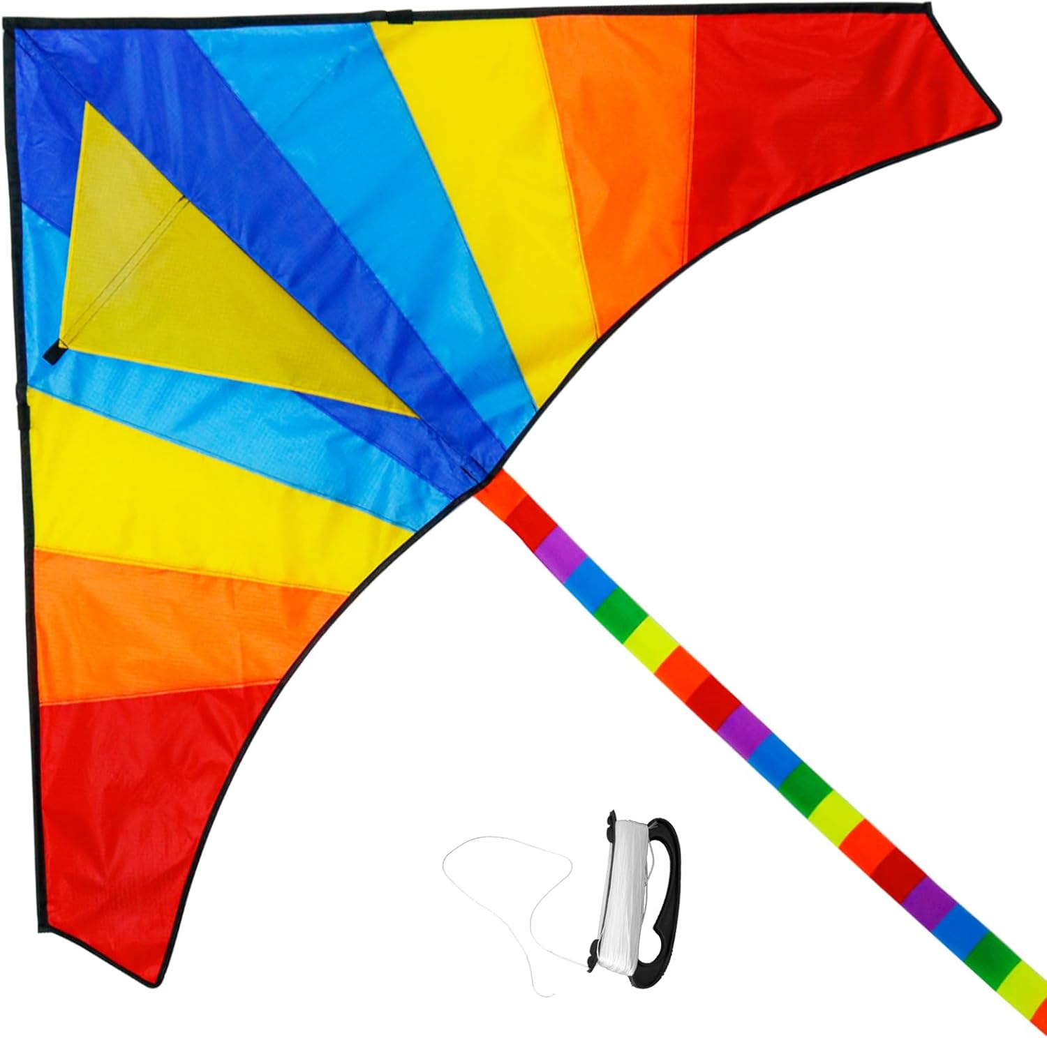 Delta Kite for Kids & Adults, Rainbow Splicing Kites,Easy to Fly Kite,Beginner Kite Beach Kite for Outdoors Game with Line and Handle