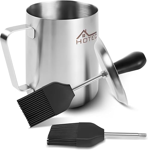 HOTEC Olla de acero inoxidable 304 con cepillo, cepillos de silicona para parrilla de barbacoa para aceite de salsa, 36 oz