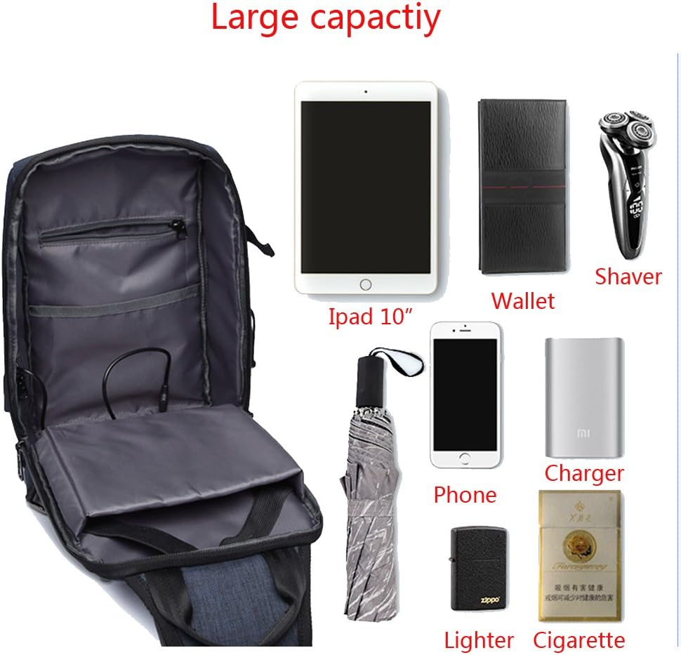 Anti-theft Sling Shoulder Bag Backpack with External USB Charger Crossbody Chest Bags GYM Pack Waterproof Backpack for Cycling Hiking Outdoor Travel Men Women Fit IPad 10" (1997Grey)