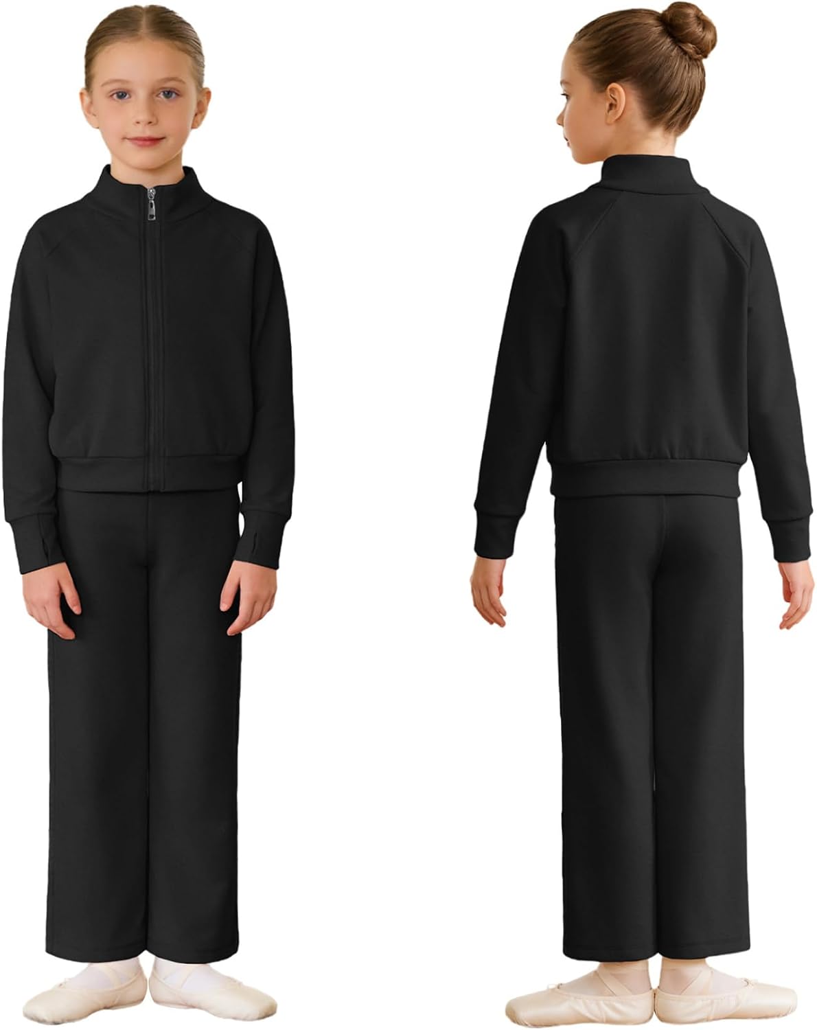 Kids Girls Warm Thermal Dance Practice Outfit Zipper Fleece Ice Skating Jacket Coat and Pants Set