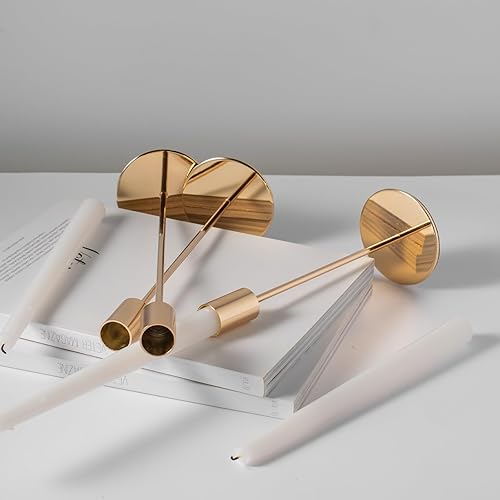 Miniatura 3 de Juego de 3 portavelas cónicos dorados, portavelas de metal dorado, portavelas alto, se adapta a velas LED y velas LED de 34 pulgadas de grosor, para