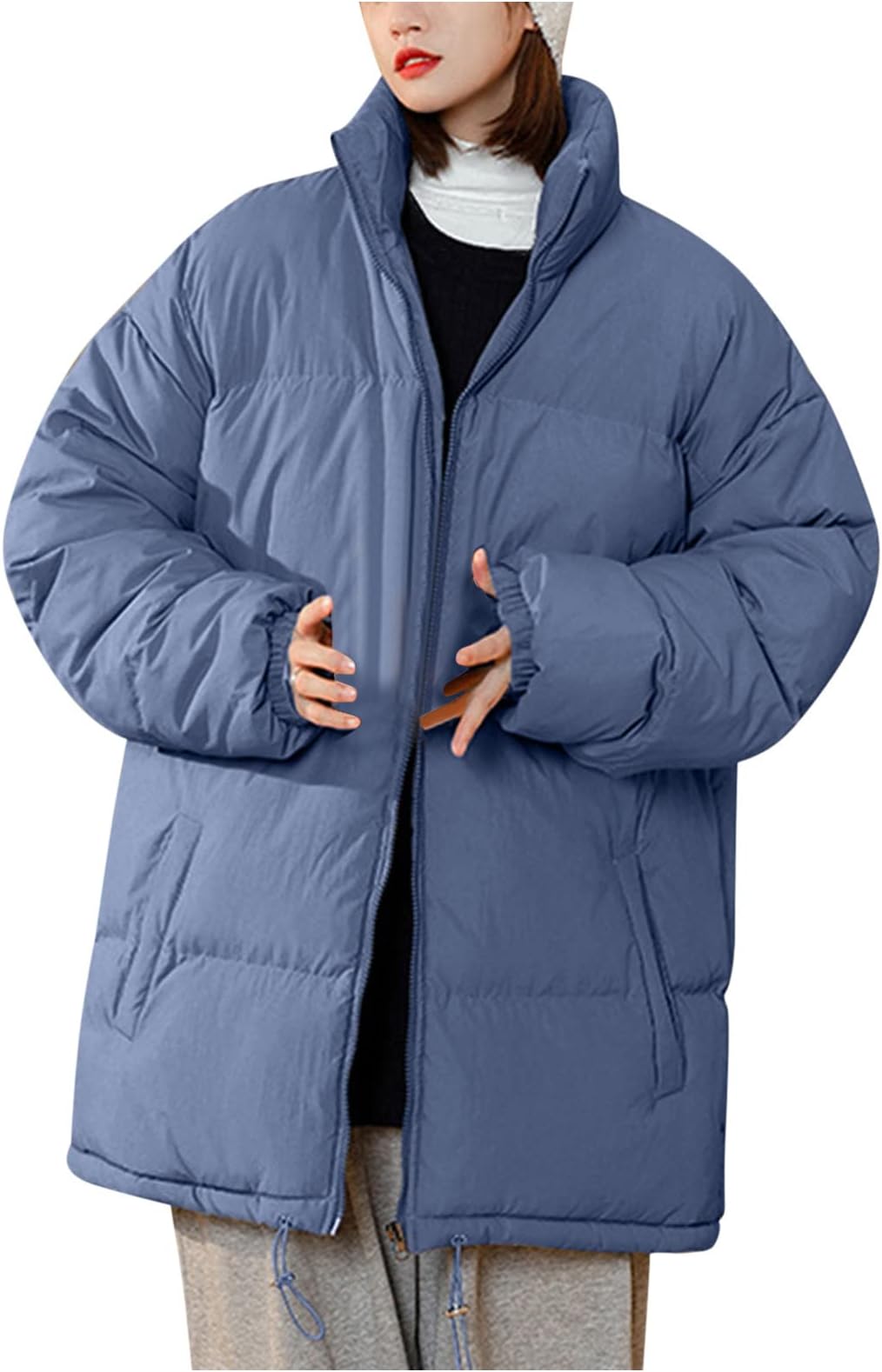 DABAOK Thick Down Jacket Women Ladies Solid Color Coats Jacket Zipper Warm Elegant Coat Soft Zipper Pocket Coat Loose Pocket Coat Cotton Coat