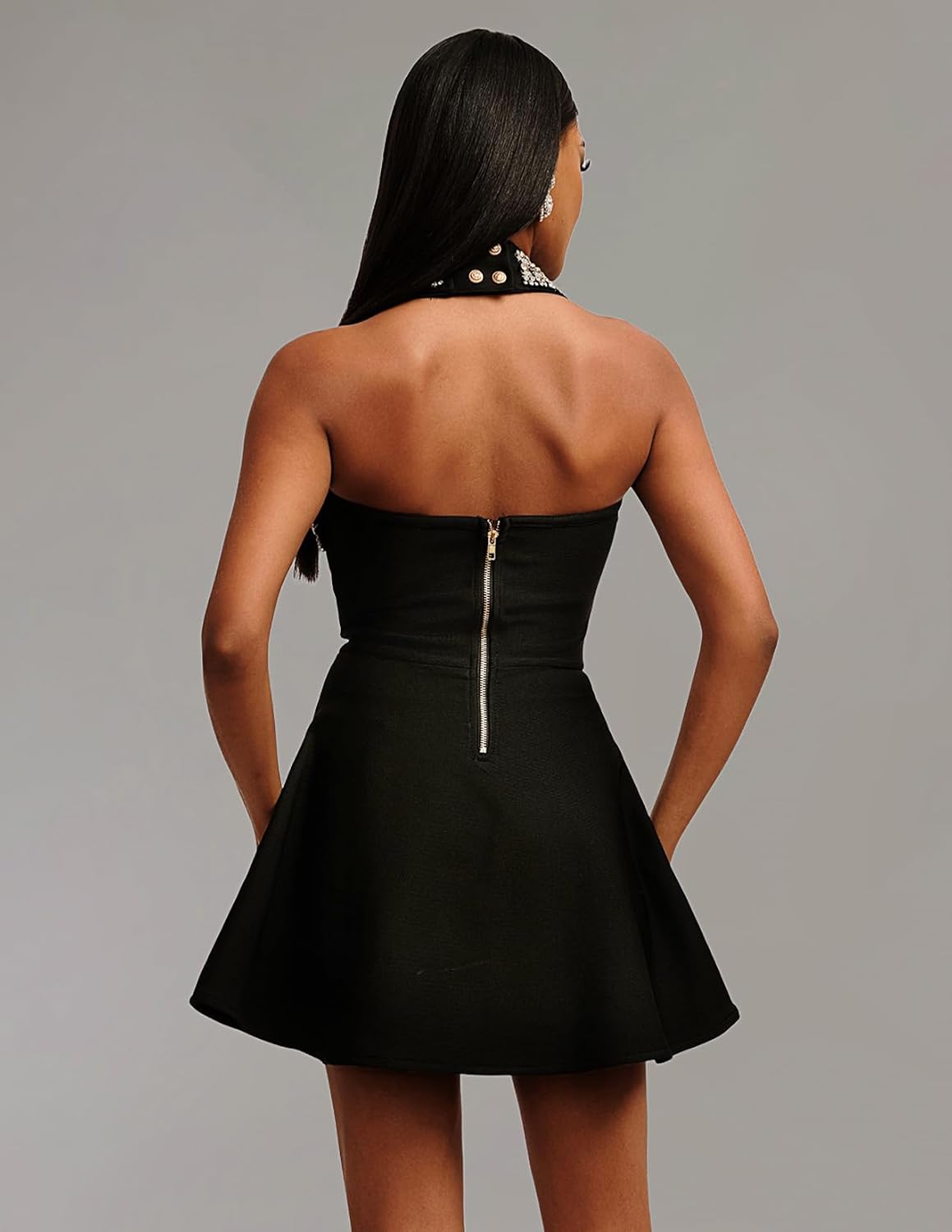 BELLA BARNETT Black Halter Dress Elegant Button Corset Dress