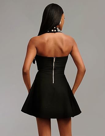 BELLA BARNETT Black Halter Dress Elegant Button Corset Dress