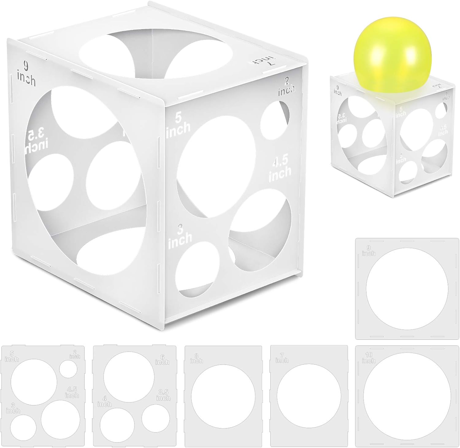 Weewooday 11 Holes Balloon Sizer Box Cube 2-10 Inch Collapsible Plastic Balloon Size Gauge Measure Tool for Decorations, Arch, Columns