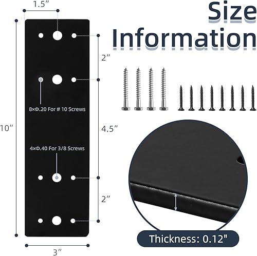 Miniatura 2 de Cskunxia 2 placas planas de acero recto, placa de reparación resistente de 10 x 3 pulgadas, soportes de unión, soporte de fijación de unión de