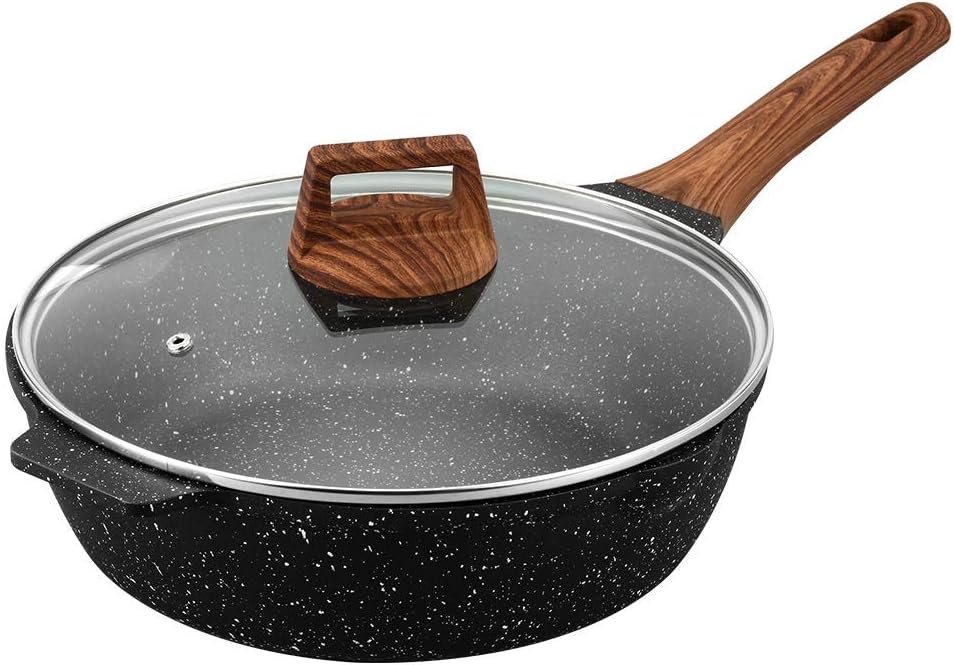 ESLITE LIFE Deep Frying Pan with Lid Nonstick Jumbo Cooker Saute Pan with Granite Coating, 11 Inch (5 Quart): Home & Kitchen