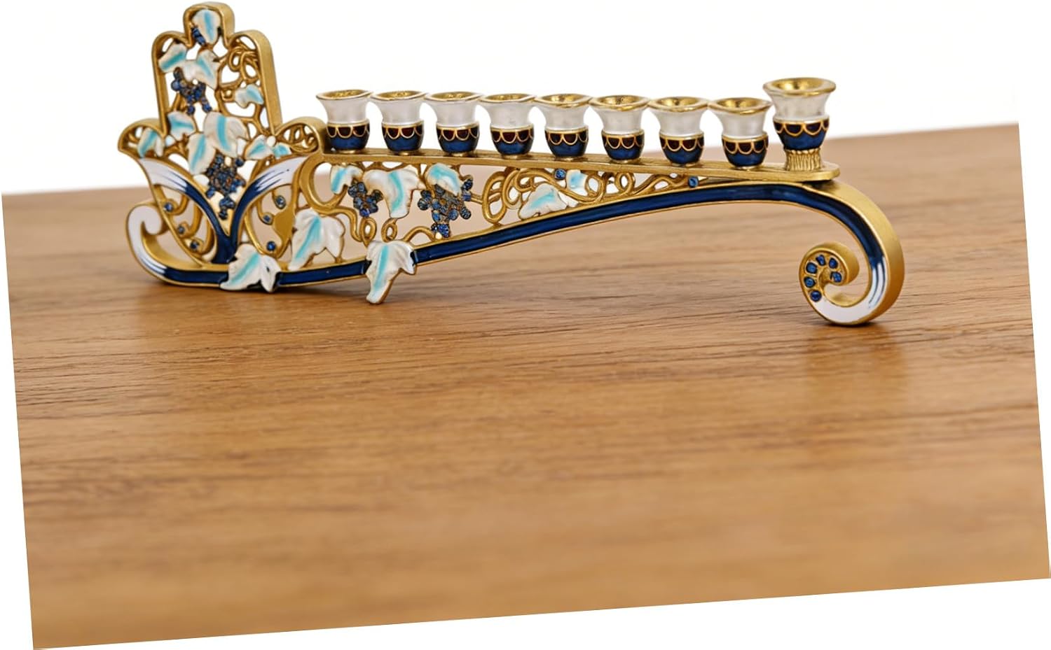 Metal Enamel Hanukkiah 9 Branch Menorah Tabletop Centerpiece