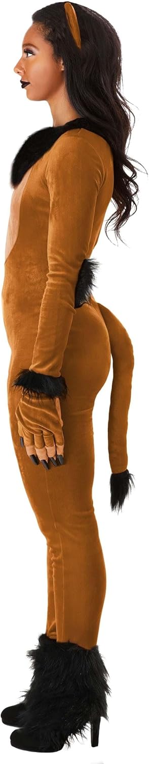 Disney Lion King Scar Costume for Women - Velour Bodysuit with Faux Fur, Headband, Gloves, and Shoe Covers