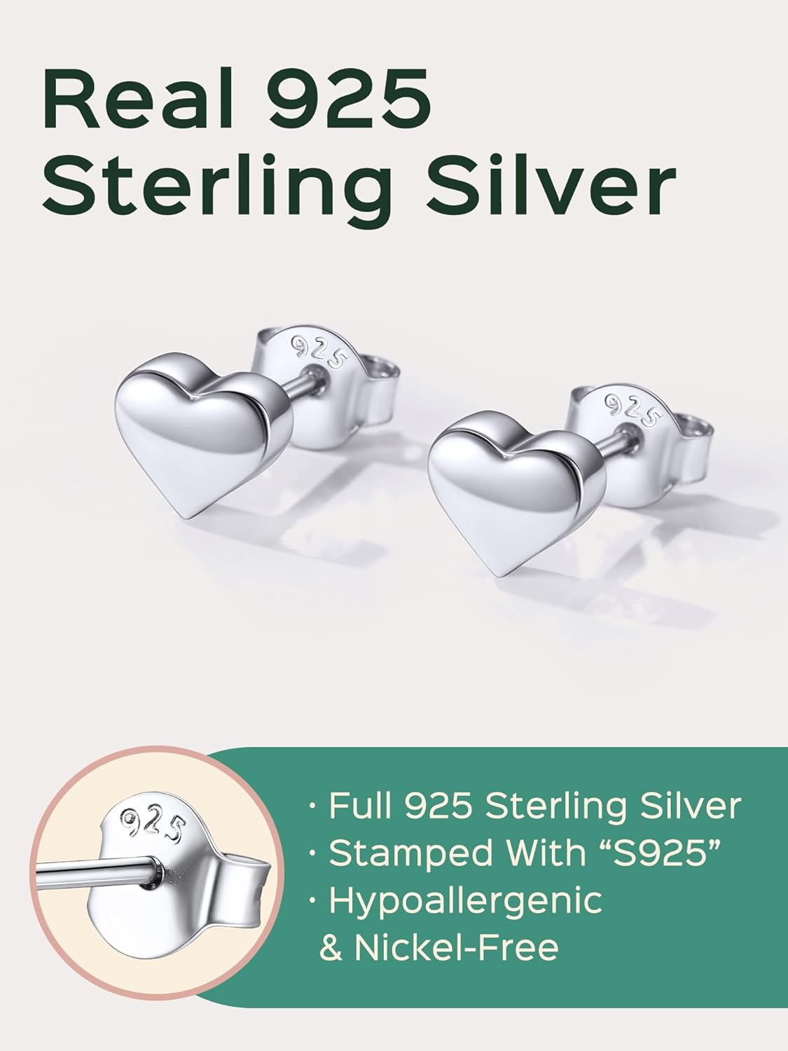 ChicSilver Heart Stud Earrings for Women 925 Sterling Silver Heart Earrings for Women Hypoallergenic Tiny Stud Earrings 5/7/10MM