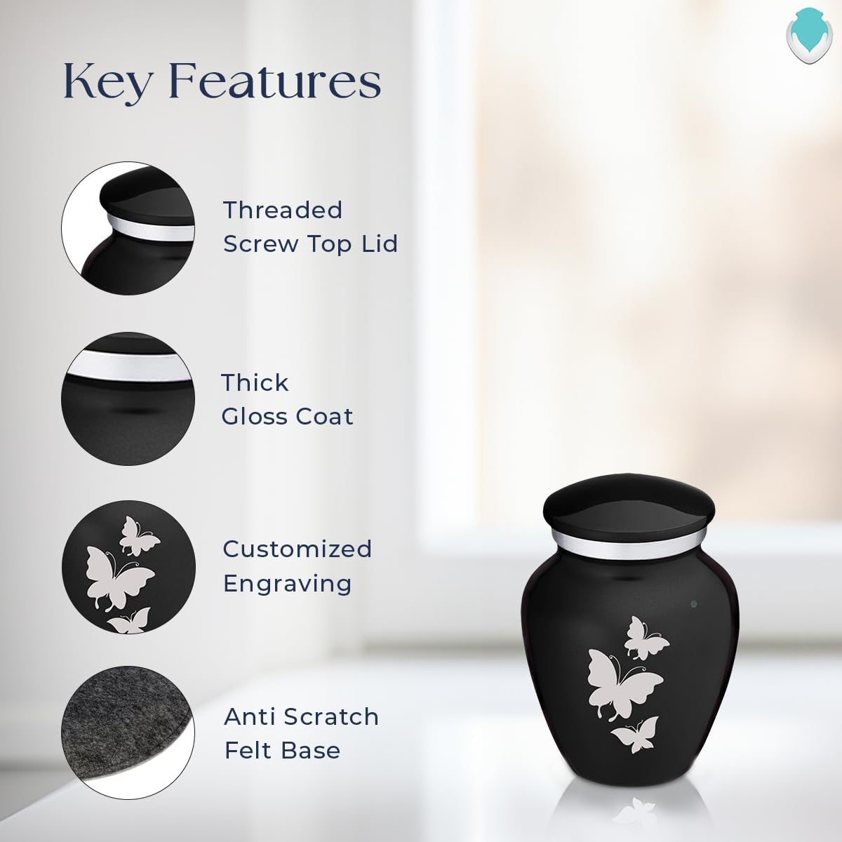 Geturns Embrace Keepsake Butterfly Cremation Urns for Human Ashes I Black Funeral Urn for Men and Women I 3.5 lbs