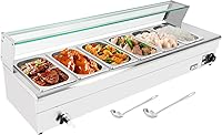 Vista 1 de Calentador de alimentos comerciales, mesa de vapor eléctrica de acero inoxidable de 1200 W con escudo de vidrio templado, equipo de buffet de 6