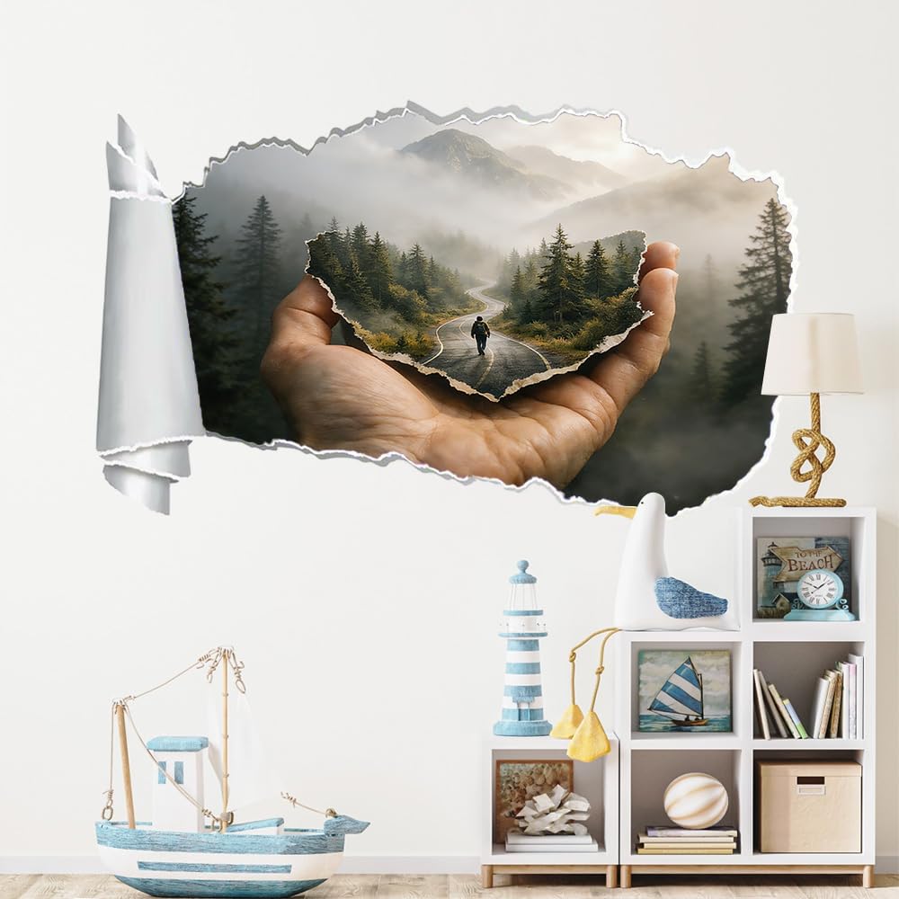 3D Wandaufkleber, Handwaldweg Durchbruch Wandtattoos Deko Wand Selbstklebend Abstrakte Landschaft, Wand Aufkleber Wanddurchbruch Wandsticker für Zuhause, Schlafzimmer, Wohnzimmer