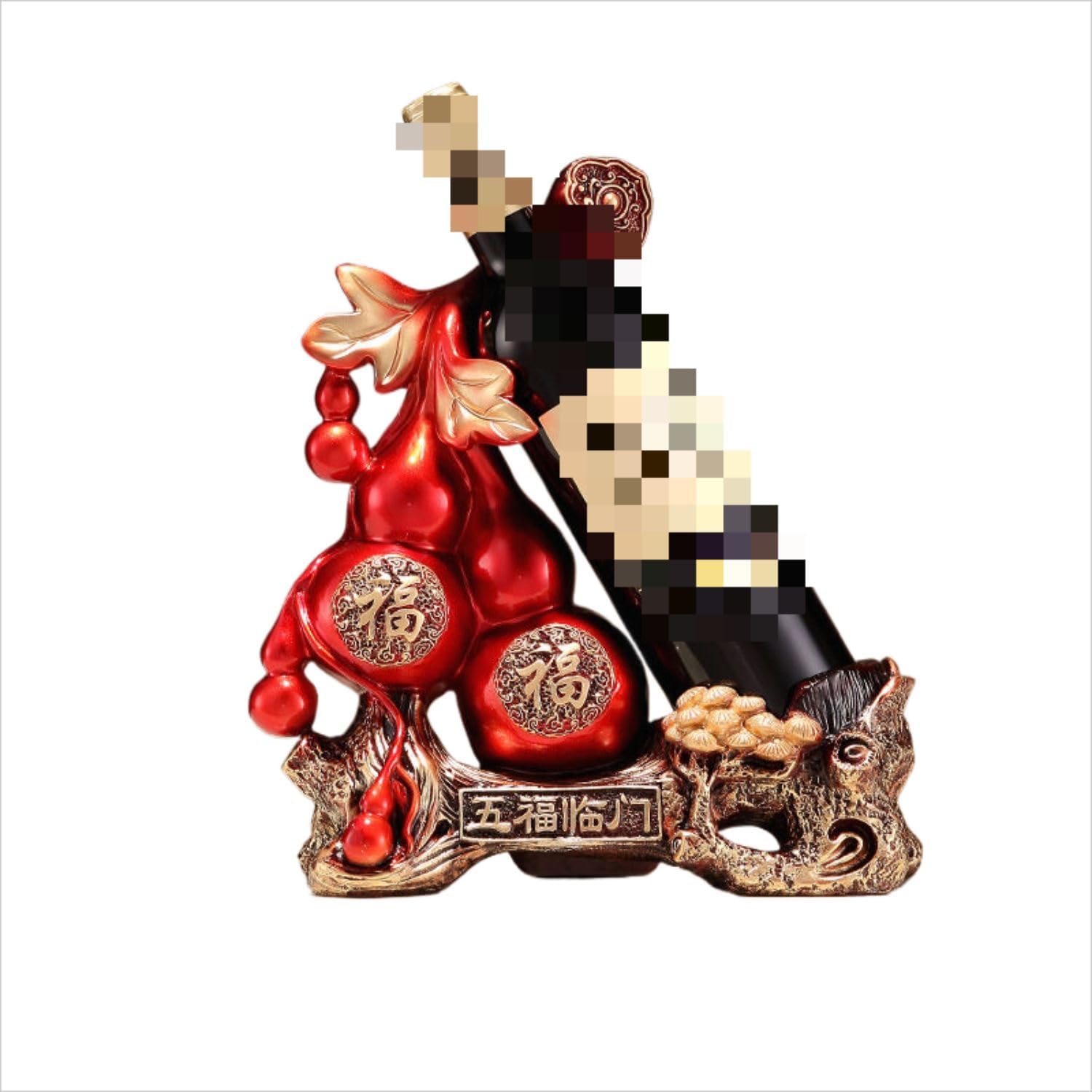 葫芦 Pure Copper Gourd Retro Home Decor Tabletop 摆件 Feng Shui Figurine Home Office Decor Chinese Gifts 红酒架 Wine Rack, Wine Bottle Holder Decorative 酒托酒柜装饰品客厅电视柜玄关工艺品树脂乔迁 8406