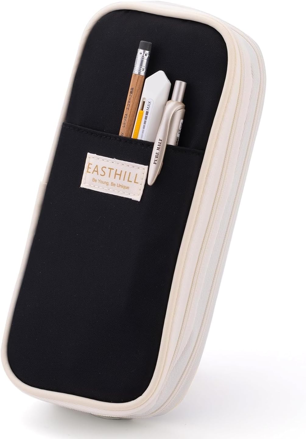 EASTHILL Canvas Big Capacity Pencil Case Large Pencil Pouch Stationery Pen Bag For Girls And Boy -Green (Black)