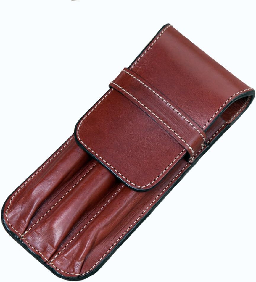 USA Triple Leather Egyptian Red 3 Pen Case Vegetable Dyed
