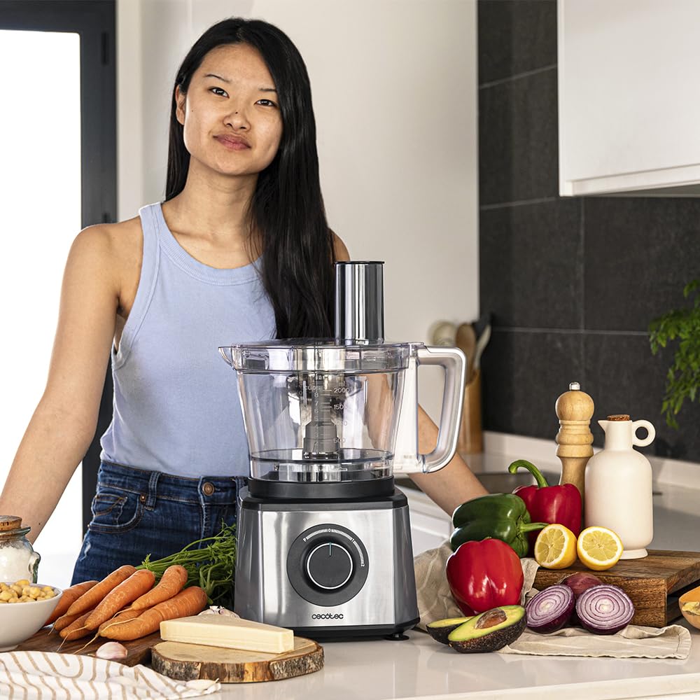 Cecotec Robot culinaire Paprika 1300, 2000W de puissance, en acier inoxydable, bol de 3,5 L, 2 vitesses, 3 disques de coupe, 1 lame pour hacher et 1 pour pétrir