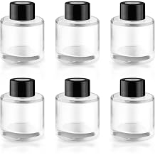 6 Pack 50ml/1.7oz Empty Clear Glass Diffuser Bottle with Black Cap Refillable Round-Shaped Essential Oil Containers Fragrance Diffuser Jars Use for Home and Office Decorative