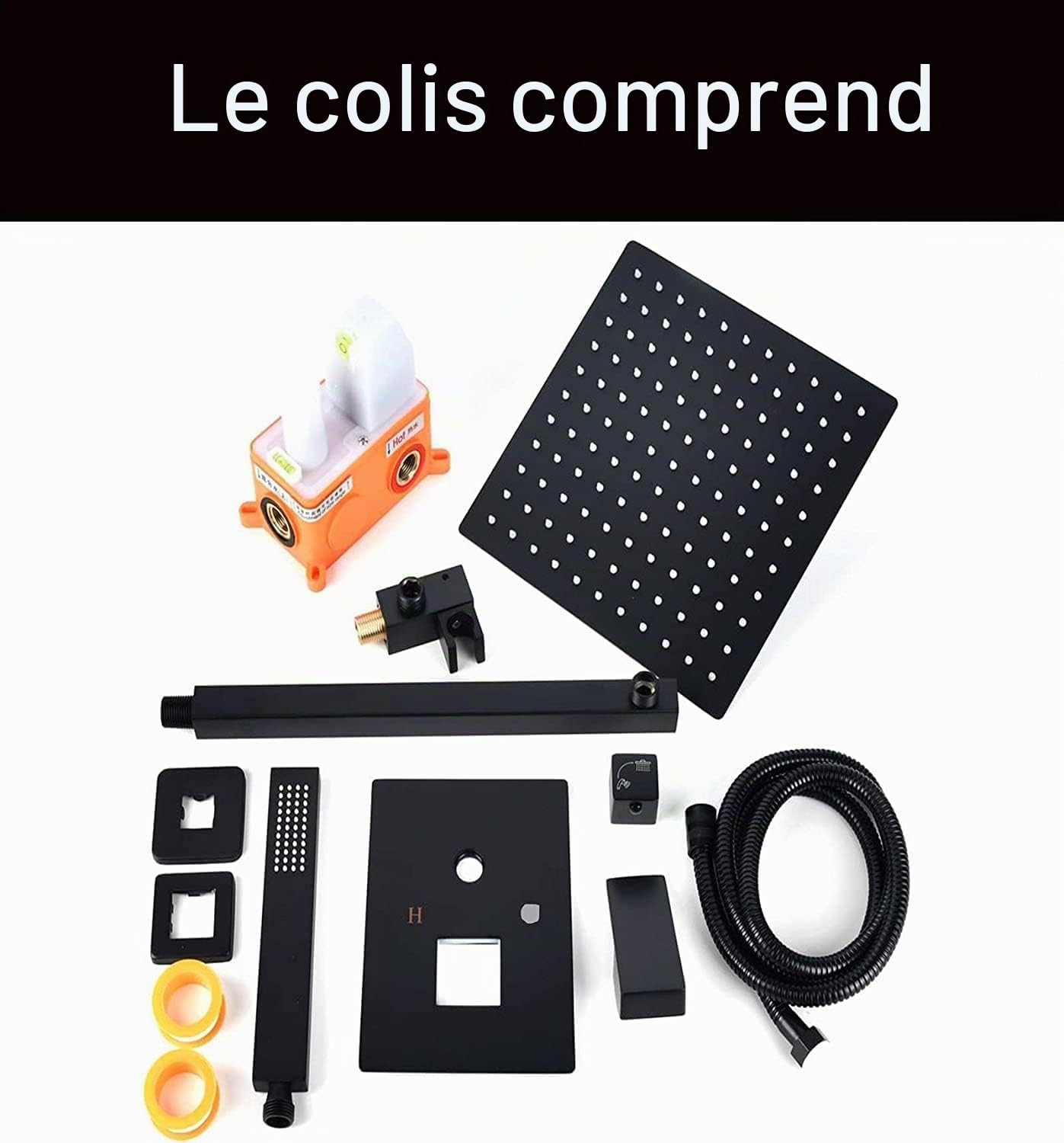 Ensemble de Douche Encastrable Noir - Colonne de Douche Thermostatique, Système de Douche Encastré avec Douchette et Douche de Tête, Colonne Douche Encastrable, Colonne Douche Salle de Bain