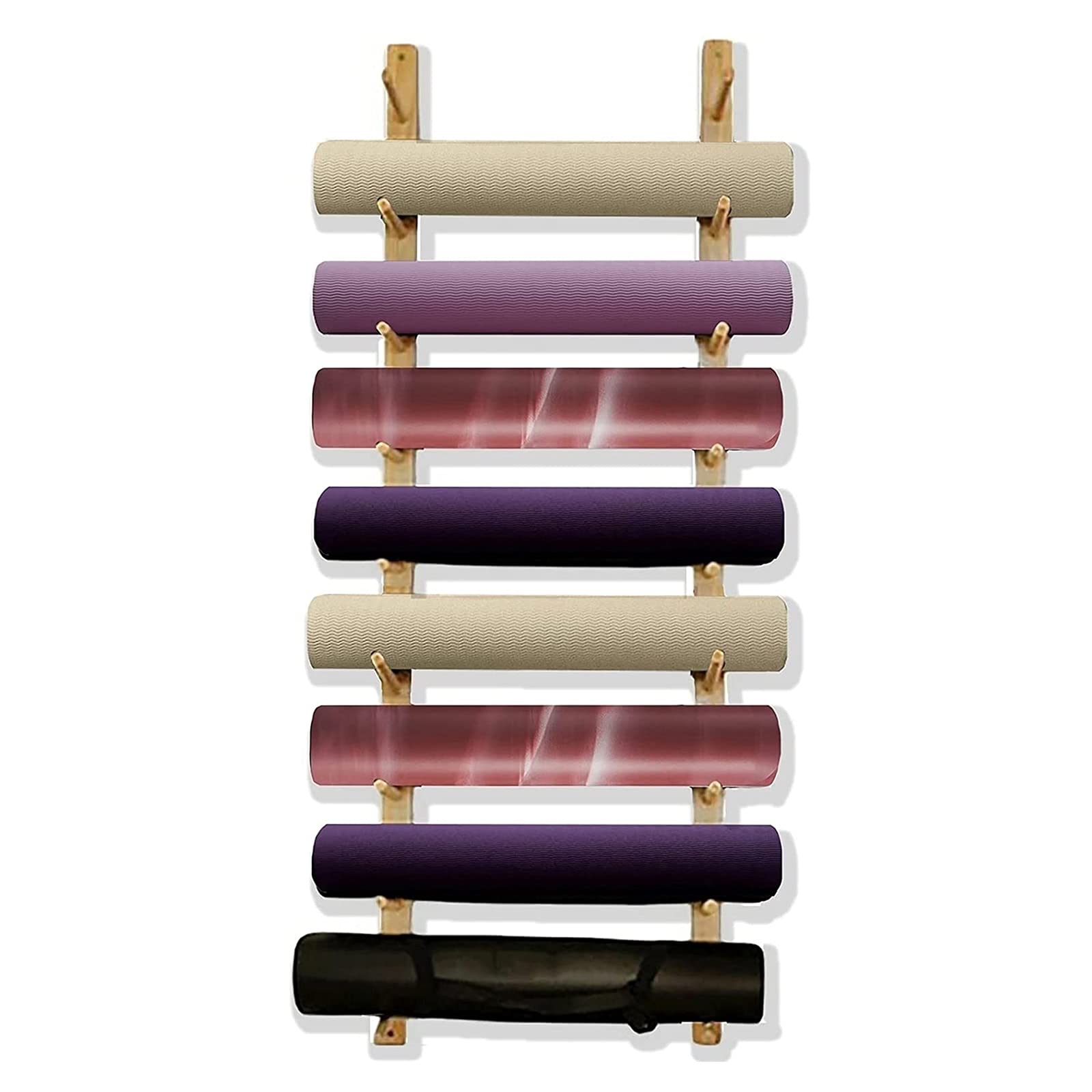 Tapis de yoga et rouleau mousse : support mural en bois pour studio fitness à la maison
