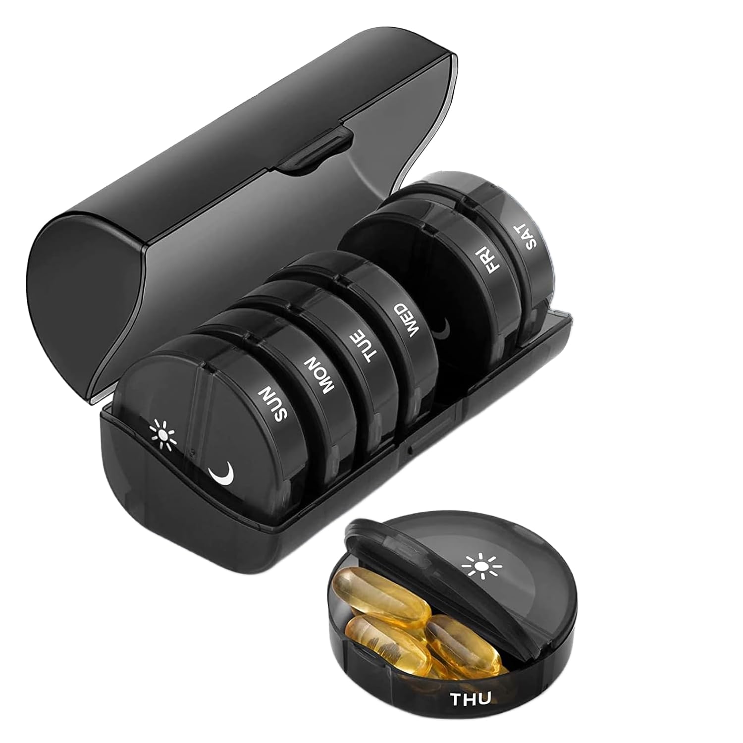 Fohome Weekly Pill Organizer 2 Times a Day, AM PM Pill Box with 7 Day Pill Containers, Portable Travel Pill Holder, Light-Proof Medicine Organizer Pill Case for Fish Oil,Supplements