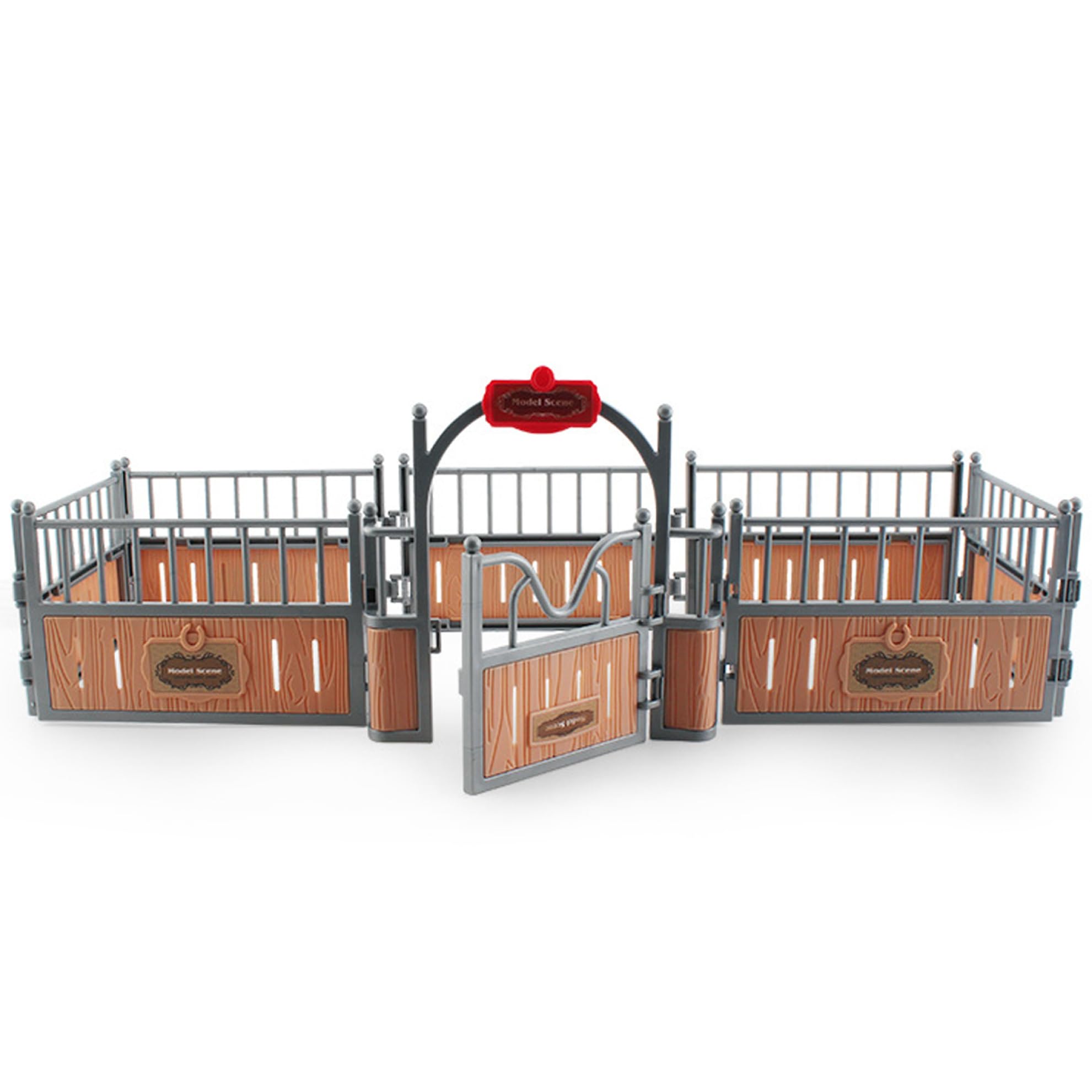 Pferde Spiel Zubehör，Pferd Stallset Zaun 17.3x7.9x5.9 '' Realistisches Plastik Pferdes Scheune Playset Zaun imaginär und kreatives Bildungsspielz