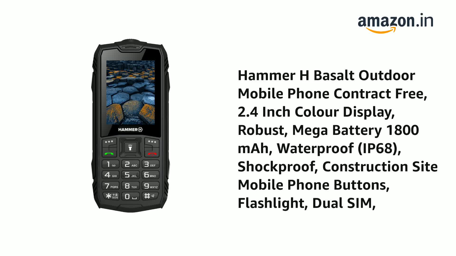Smartphone hamer Iron Va zonder abonnement, robuust, waterdicht, dual-sim, krachtige 6500 mAh-accu, 64 GB 4 GB RAM, Android 14, 13 Mpx-camera met nachtzichtsensor IP69 droptest, 300 uur stand-by