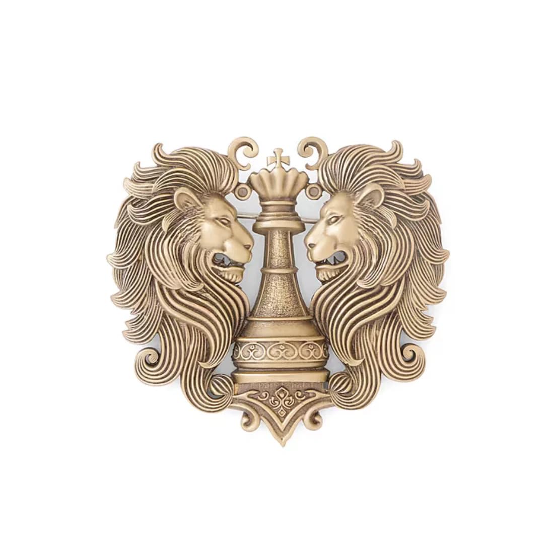 SKYDYEING Traditional Royal Double Lion Crest Brooch Lapel Pin Antique Gold Plated Brass Finish Lapel Pin Badge for Men Women Saree, Blazer, Shirt, Coat Suit Accessories-image-5