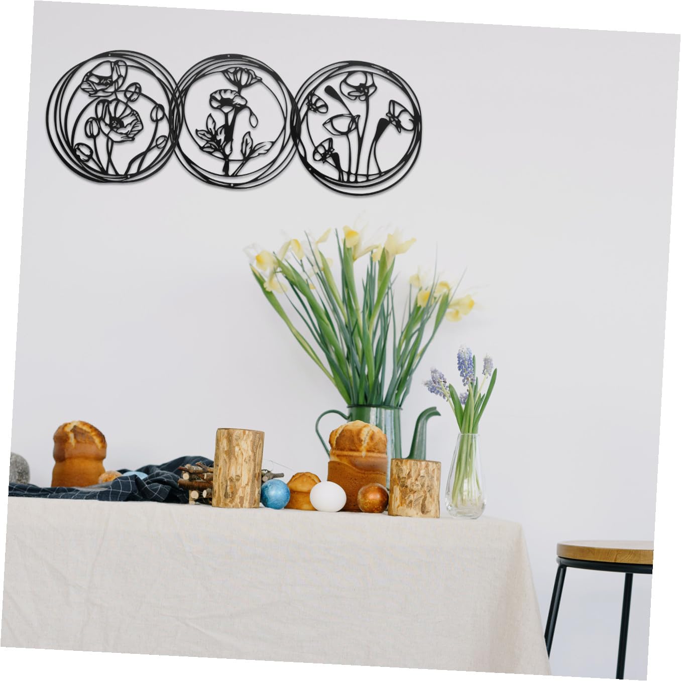ULDIGI Decoraciones de Pared Flores de Hierro Negras, 3 Piezas | Diseño Geométrico y Circular, Colgante Fijable, Apto para Jardín y Armario