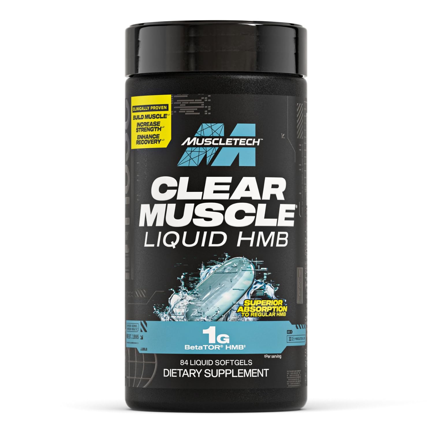 Muscletech Clear Muscle HMB Free Acid Highest Grade HMB Supports Muscle Strength & Recovery with 1000mg Betator, Accelerate Recovery and Help Decrease Muscle Breakdown, Liquid Softgels 84 count