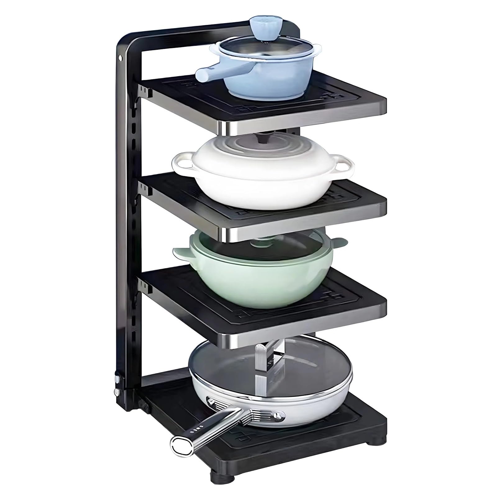YXINAER Pots and Pans Organizer Pot and Pan Organizer Rack for under Cabinet,Heavy Duty Under Sink Organizers,Kitchen Adjustable(2 Tier Black)