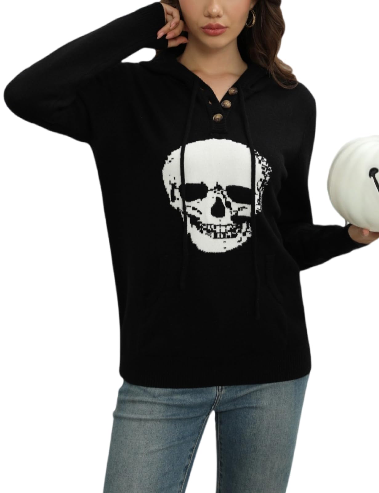 CiCiBird Women's Fall Hoodies Sweater V Neck Waffle Knit Top with Pocket
