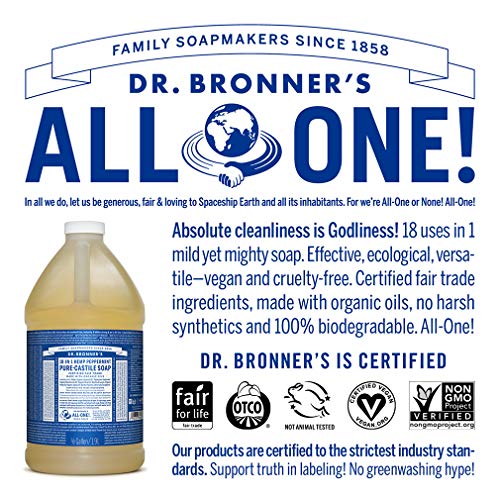 Dr. Bronner's - Pure-Castile Liquid Soap (Peppermint, 64 Ounce) - Made With Organic Oils, 18-In-1 Uses: Face, Body, Hair, Laundry, Pets And Dishes, Concentrated, Vegan, Non-Gmo #TOP3