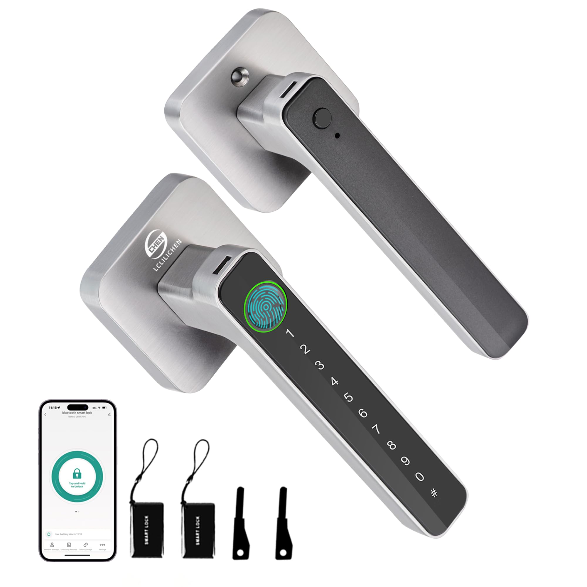 Serrure de porte intelligente 5-en-1 avec clavier à code et badges