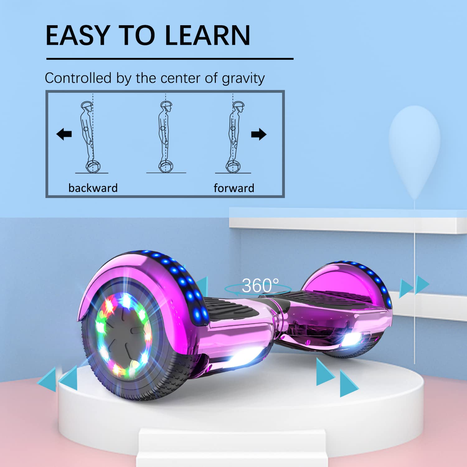 RCB Hoverkart Gyropode Hoverboard Kart pour Enfant et Adulte, Hoverboard et Kart avec Bluetooth-Musique/LED-Roue Clignotante, Cadeau pour Enfants