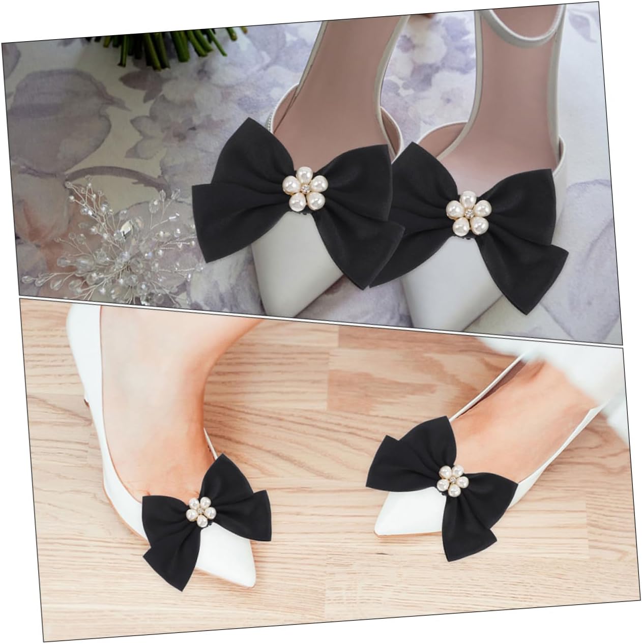 LIFKOME 8pairs Pearl Bowknot Shoe Clips Clip Shoes for Pumps Decorative Buckles Women Fashion Accessories Reusable Decor