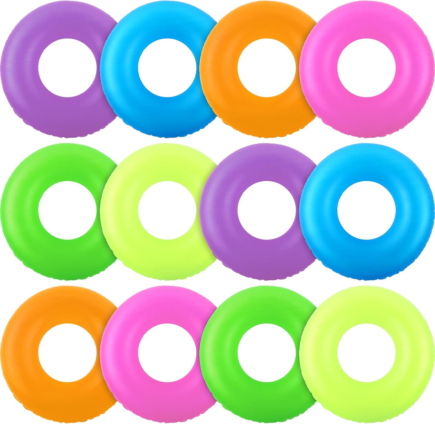 Civaner 12 Pieces Inflatable Pool Floats, 35 Inches Neon Swim Tubes for Adults Ring Pool Floaties Bulk for Beach, Summer, Holiday, Bachelorette Party Decorations