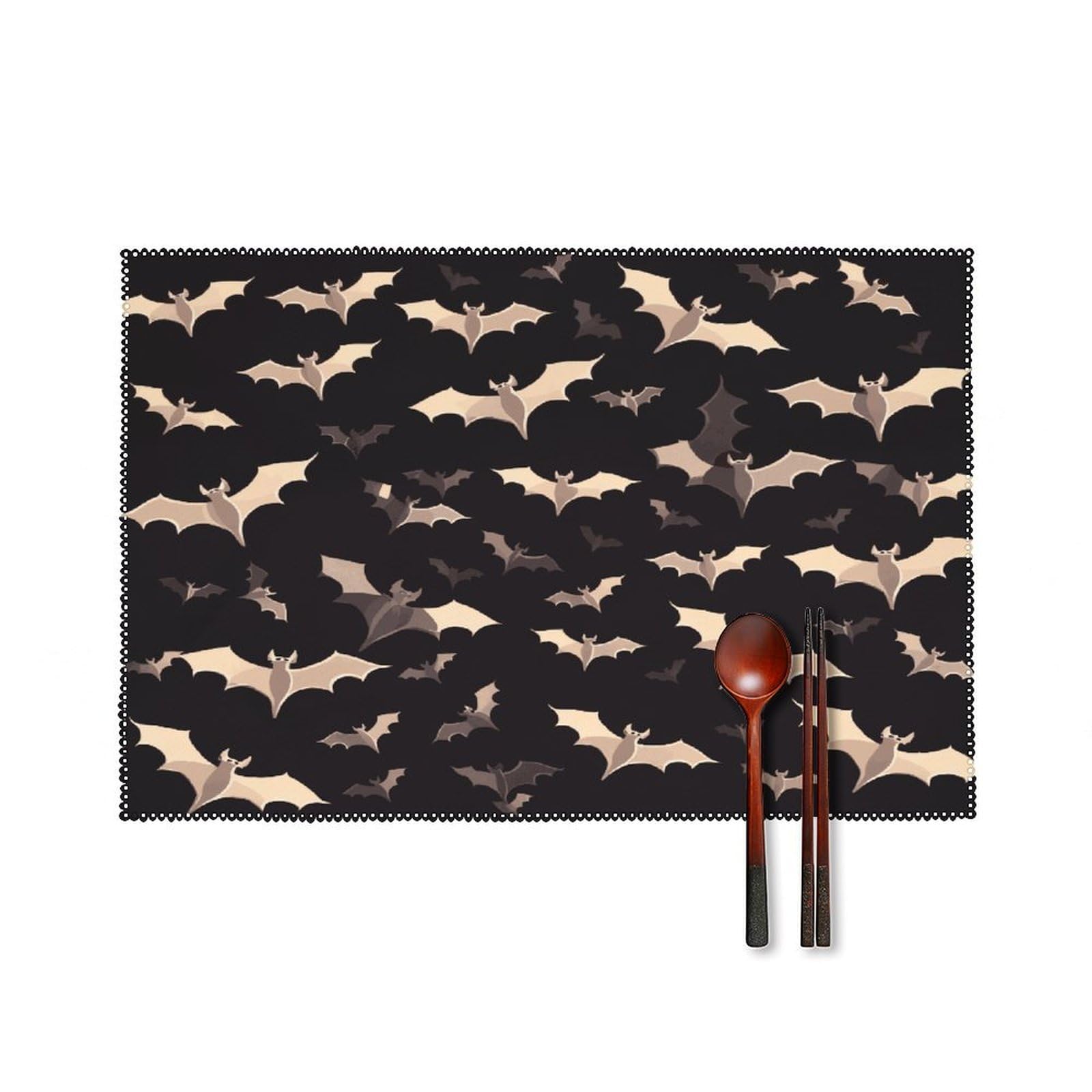 Btcowzrv Style Halloween Flying Bats Canvas Placemats Set Of 6, Wipeable Washable Place Mats For Indoor & Outdoor, Table Mat Decor For Kitchen Dining Party