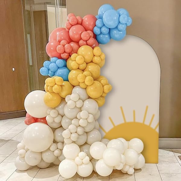 KONPON Beige Here Comes The Son Theme Backdrop Arched Fabric Cover Retro Sunshine Stretchy Arch Stand Cover for Baby Shower Party Decoration Supplies(Only Cover No Stand!) by KONPON - Used condition - Image 3