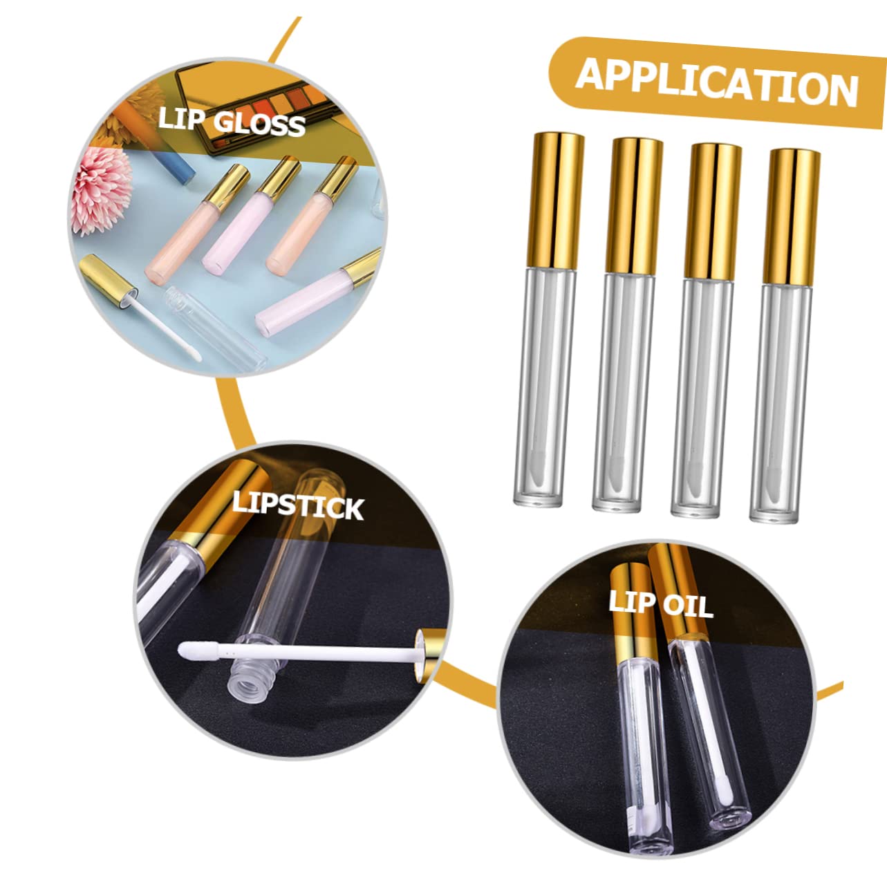 Tubo Lucidalabbra Vuoto 10ml in Plastico Coperchio Oro | 40 Pezzi, per Makeup e Lip Gloss, Formato Leggero e Facile da Trasportare