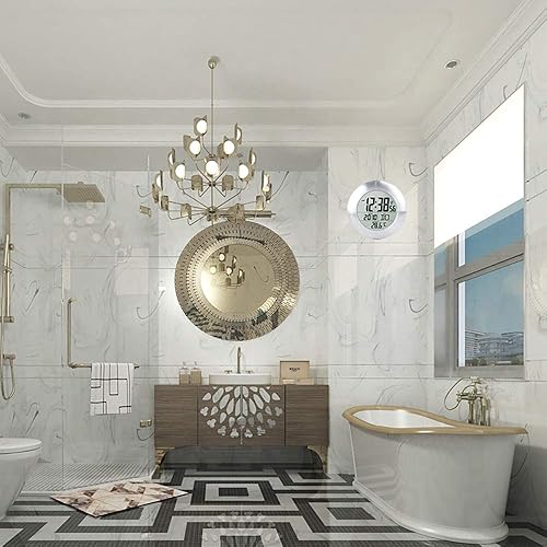 Miniatura 7 de Reloj digital de pared para ducha de baño, spray impermeable, medidor a prueba de humedad, pantalla grande, calendario mes y fecha, [4 ventosas