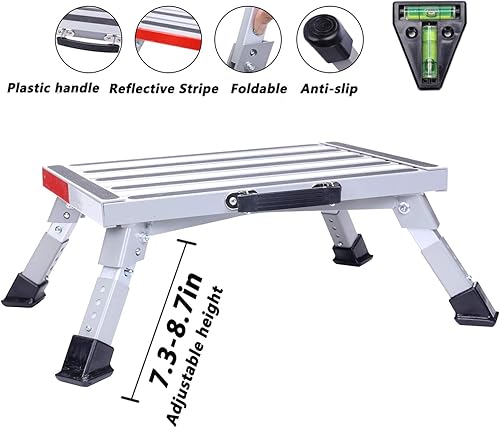 Miniatura 3 de Homeon Wheels Escalones estables para caravana, plataforma plegable de aluminio ajustable con patas de goma antideslizantes, tiras de agarre, tiras