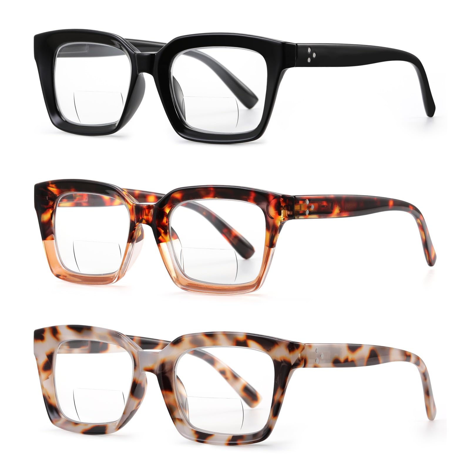 ZUVGEES 3-Pack Oversized Blue Light Blocking Reading Glasses Big Eyeglass Frames Large lens Computer Readers with Spring Hinges (Black+Leopard+Tortoiseshell,2.50) - Image 2