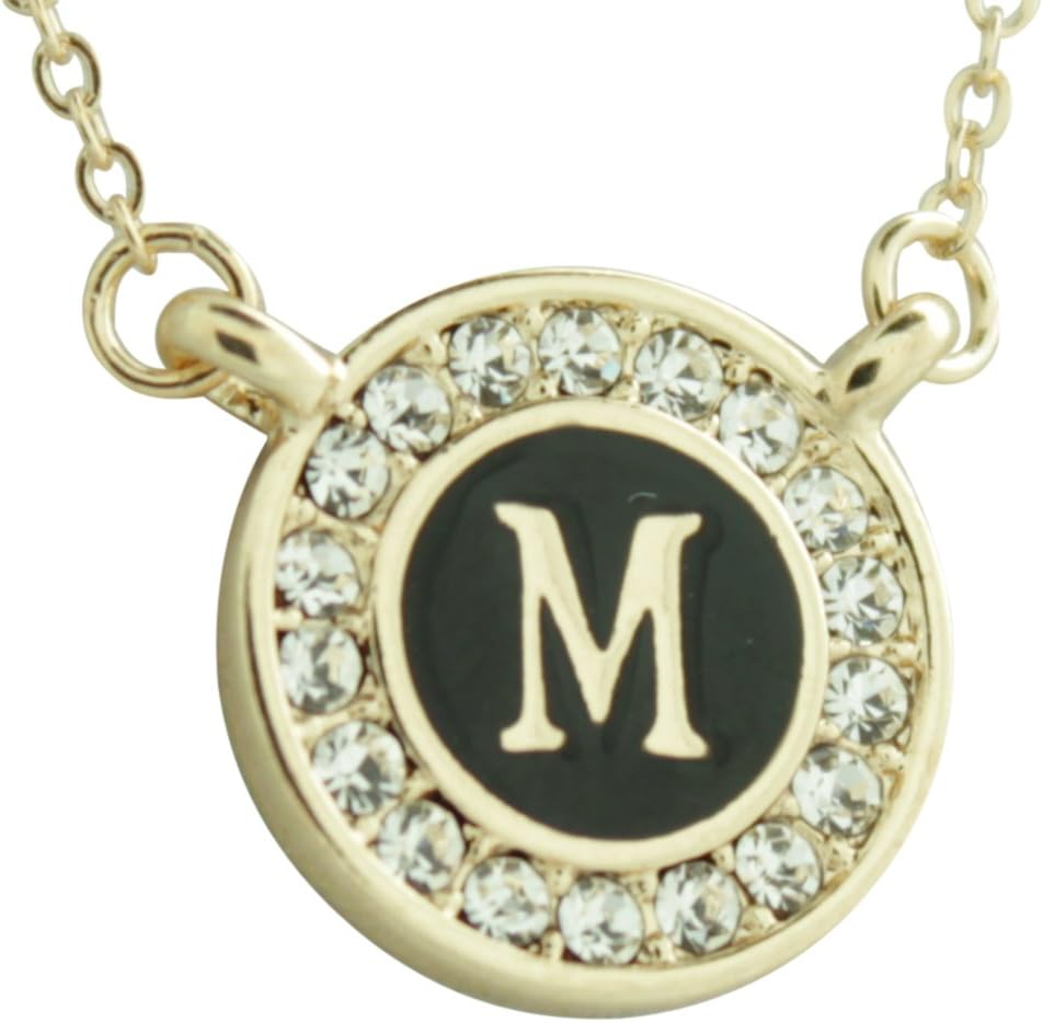 Maren Elena Gold Tone Alphabet Initial Pendant with Genuine Crystal (Letter M)