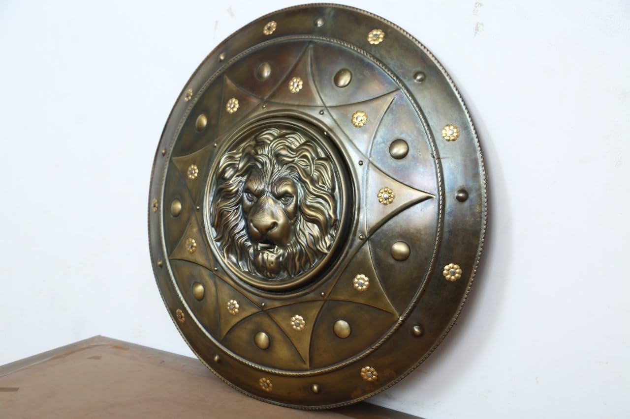 Ancient Greek Lion Shield in Antique finish, Spartan Warrior Lion Head Shield for Reenactment, Cosplay Costume